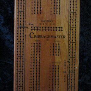 Vtg Drueke Cribbagemaster Wooden Cribbage Board Three Track Model 1950 w/Pegs
